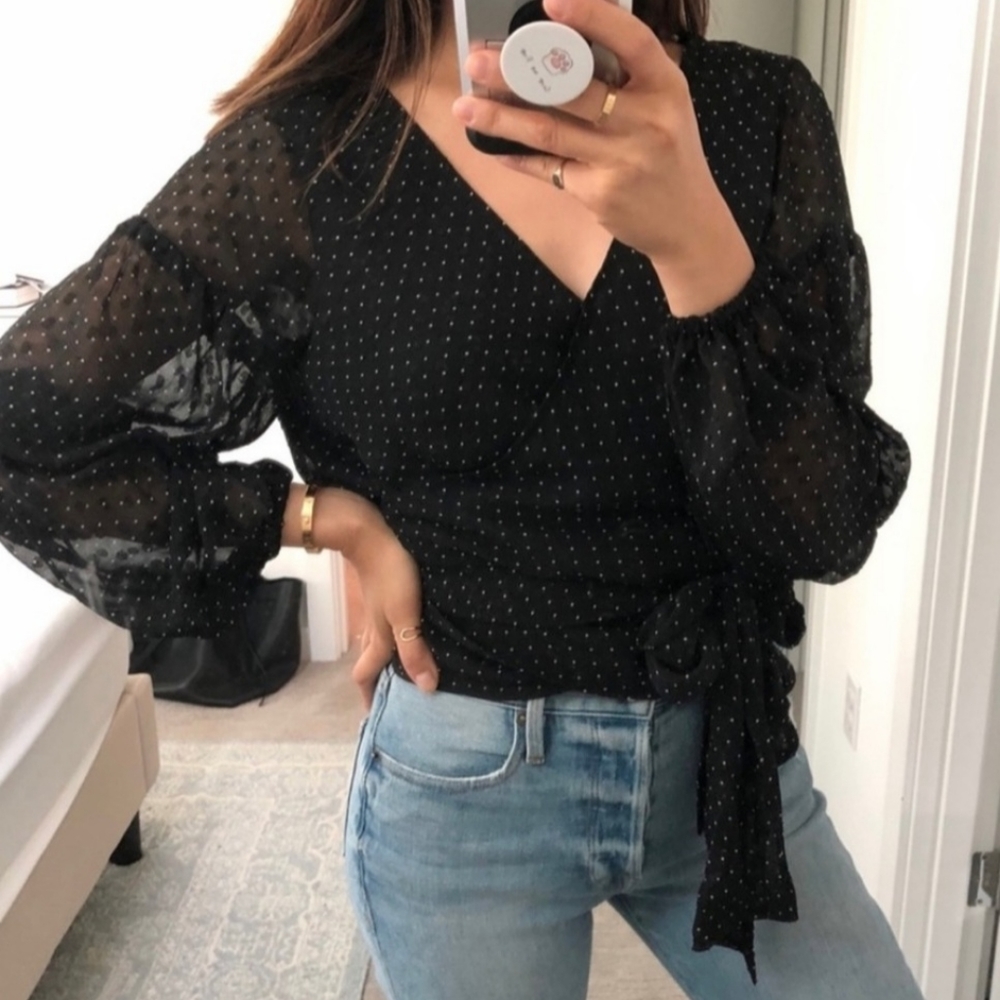 Club Monaco Marlana Polka Dot Wrap Blouse